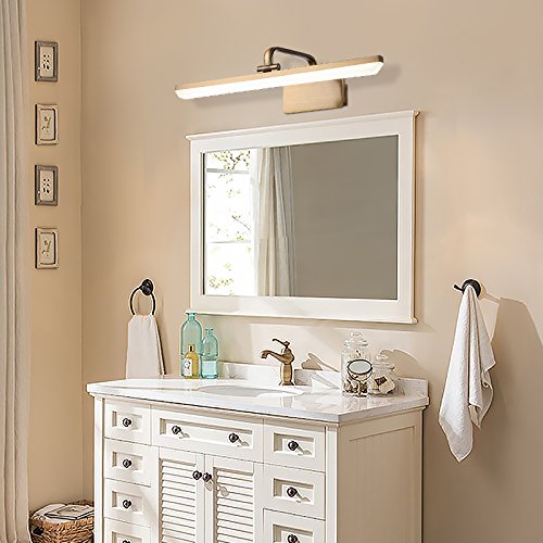 Susuo Adjustable Bathroom Vanity Light With Swivel Lamp Head,Long Shade Makeup Light Led Neutral Acrylic Wall Sconce Modern Led Vanity Lights For Mirror,Antique Brass Finish #TOP6