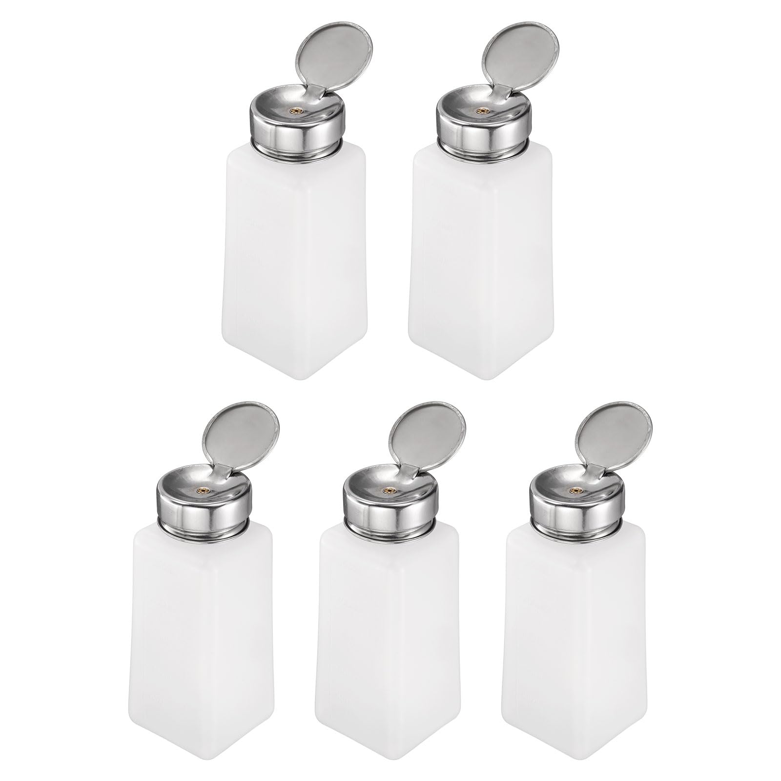 QUARKZMAN 5Pcs Dispensatore Alcol Solvente 250ml(8.5oz) Bottiglia Dispenser A Pressione Per Smalto Unghie Con Testina In Acciaio Inox Per Soluzione Acetone, Bianco