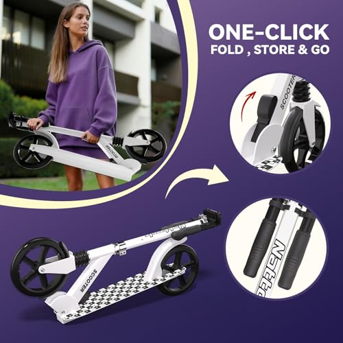 Image of Nattork Kick Scooter for Age 6+ Kids Teens Adults, Max Load 240 LBS, Adjustable Height Foldable with 8 inch Large Wheels, Anti-Shock Suspension