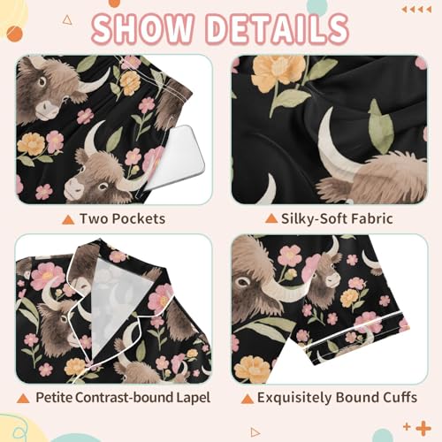 senya High Cows with Flowers A Satin Summer Pajama Sets Silk Short Sleeve Button Down Sleepwear3