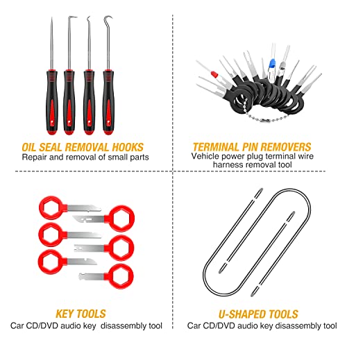 Gooacc 102Pcs Trim Removal Tool, Auto Terminal Removal Tool, Auto Clip Pliers Stereo Removal Tools, Car Upholstery Repair Pry Kit,Precision Hook And Pick Set, Round Handle Crowbar #TOP6