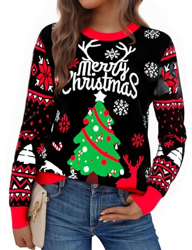 Jezonga Weihnachtspullover Damen Ugly Christmas Sweater Pullover Damen...