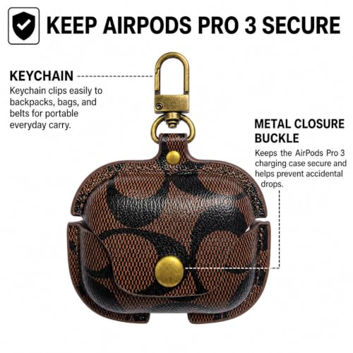 Leather Case for AirPods Pro 3, Vintage Print, Snap Button, Metal Buckle(B) - image 6
