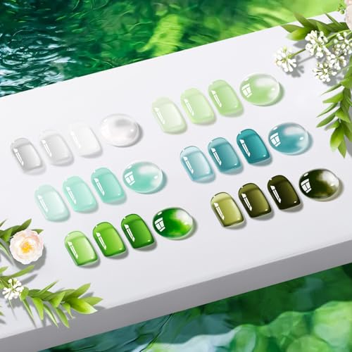 GELLEN Jelly Green Gel Nail Polish Set, 6pcs Soak Off UV Cure Gel Polish for Nail Art Salon Diy at Home, Sheer Mint Olive Sage Emerald Green