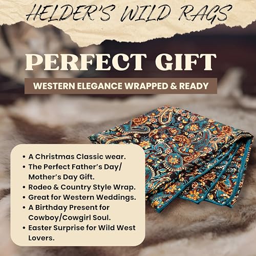 Wild Rag Silk Scarf 36'', Western Cowboy Bandana Square Silky Wild Rags,Teal,Brown &Black Classic Paisley Tribal Scarves for Men & Women3