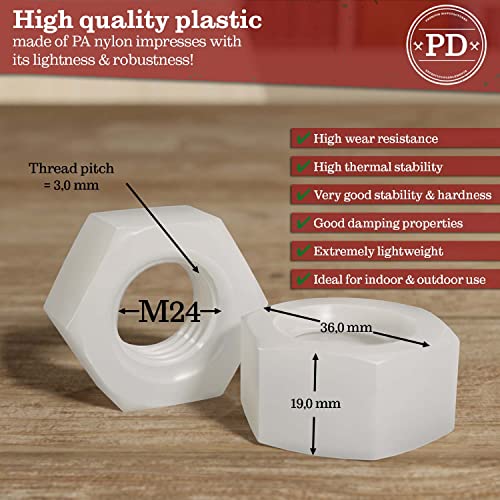 Écrou plastique blanc M24 pour boulons filetés écrous nylon hexagonal DIN 555 x25 - 4