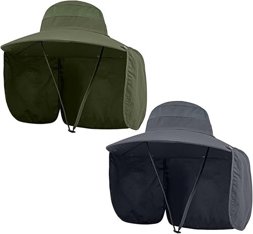 Paquete de 2 sombreros de sol de ala ancha con protección UV para exteriores, UPF50+, sombrero de pesca para hombres y mujeres con solapa grande