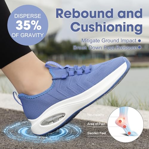 Image of Wide Toe Box Shoes Women Extra Wide Width Sneakers Air Cushion Road Running Shoes Ultra Light Tennis Gym Workout Training Shoes Breathable Walking Shoes with Arch Support