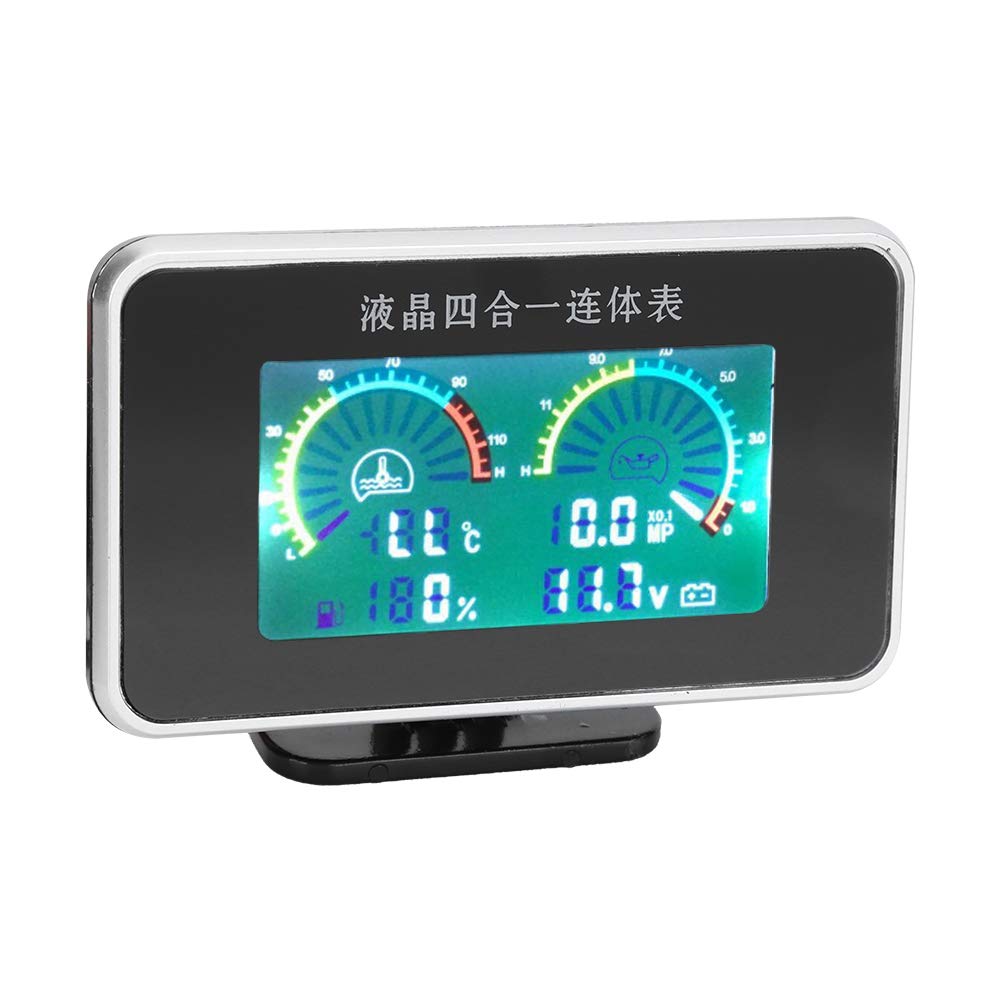 Misuratore di tensione digitale, misuratore di pressione per carburante e olio, CC da 9 V a 36 V 4 in 1 Display digitale LCD per auto Voltmetro Indicatore del carburante Misuratore di pressione dell'o