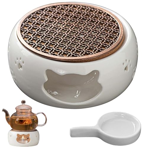 Calientaplatos para tetera, calentador de té con portavelas, calentador de té de cerámica, calentador de té con estera hueca para horno de aleación, calentador de tetera para té, leche, café,