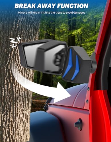 JOYTUTUS Mirrors Doors Off Compatible with 1997-2018 Wrangler TJ JK JKU (Not Fit JL), Doorless Side Mirrors with Black Orange Blue Red Inserts — view 3