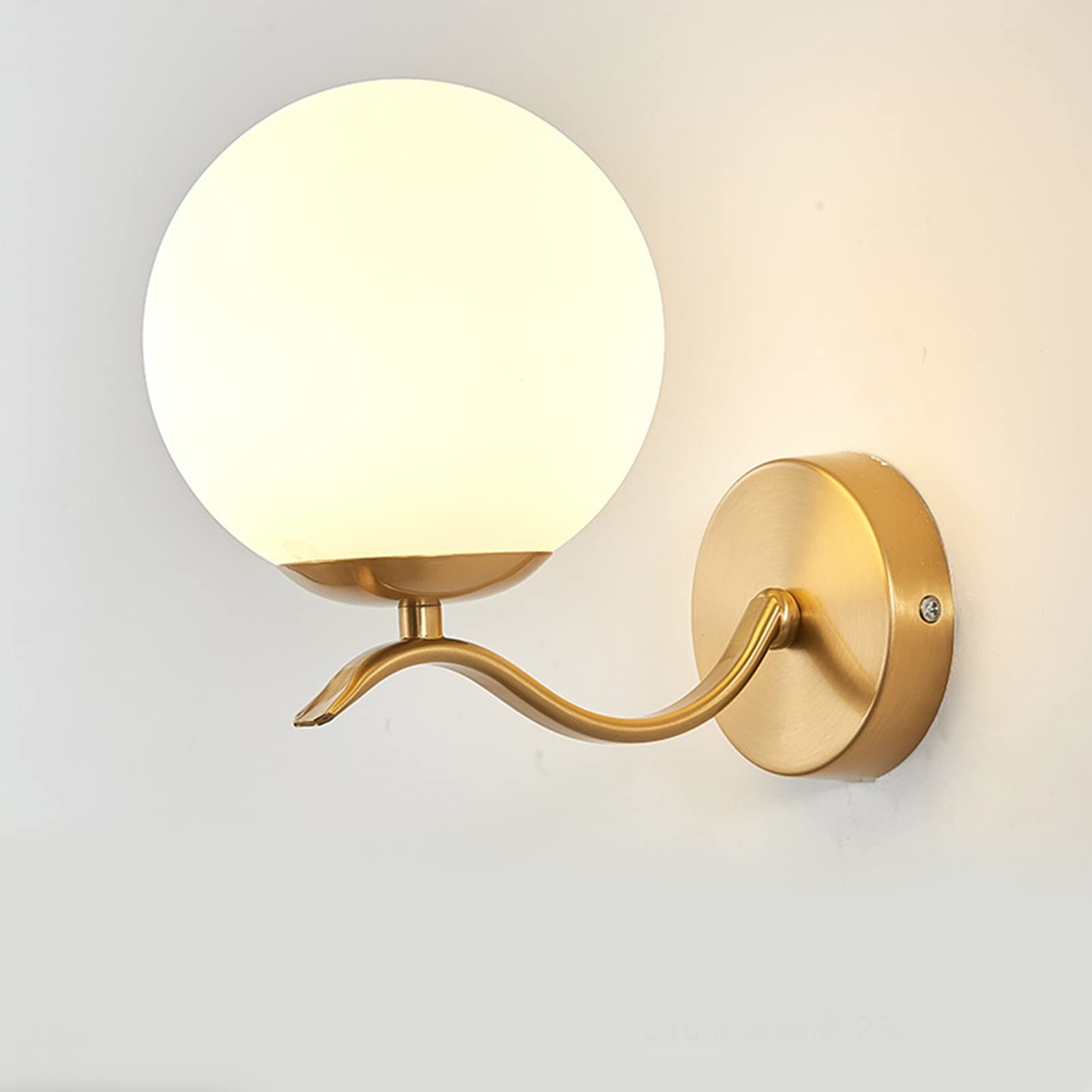 Jybnbbe D & Sconces Modern Brass Wall Light With Glass Lampshade, Creative 1-Light Wall Lamp Minimalist Wall Sconce Fixture With Froste Glass Globe Shade, Wall Mount Lighting Fixt,-Milky