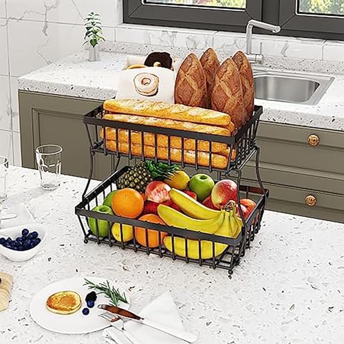 Cesta de frutas rectangular de metal con dos niveles extraíbles para almacenamiento de cocina 7