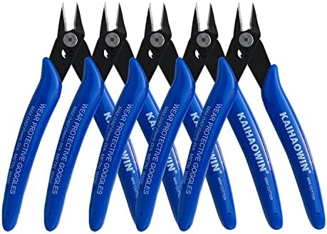 KAIHAOWIN Micro Wire Cutters with Spring, 5 Pack, 5 inch 170 Bulk Pack Precision Mini Flush cutters, Nippers, Shear Cutters,Wire Snips, Small Side Cutters for Electronics Crafts Jewelry,Blue