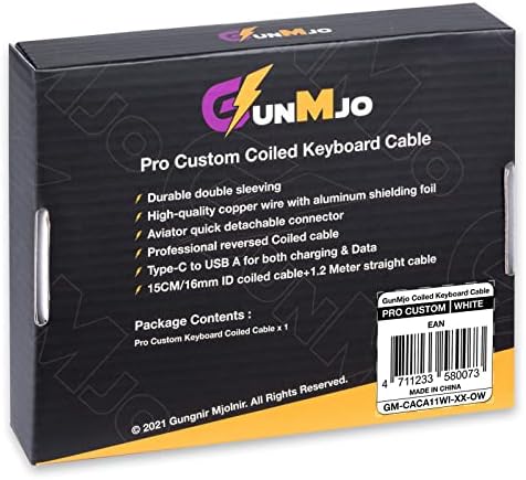 GUNMJO Pro Custom Coiled USB C Cable for Gaming Keyboard, Double-Sleeved Mechanical Keyboard Cable with Detachable Metal Aviator, 1.5M USB-C to USB-A, White Color - 5