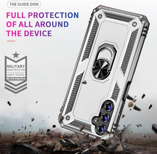 Image of for Samsung Galaxy S24 FE Case with Screen Protector, Military Grade Rugged Shockproof Galaxy S24 FE 5G Heavy Duty Protective Cover for Samsung S24 FE Magnetic Ring Kickstand Phone Case (Silver)