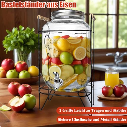 Miniatura 5 de Duscdesp Dispensador De Bebidas De 4 L Con Soporte Con Grifo Y Tapa, Dispensador De Agua De Cristal Con Prensa, Grifo Dispensador De Zumo, Dispensador De Limonada, Frigorífico, Fiestas, Dispensador