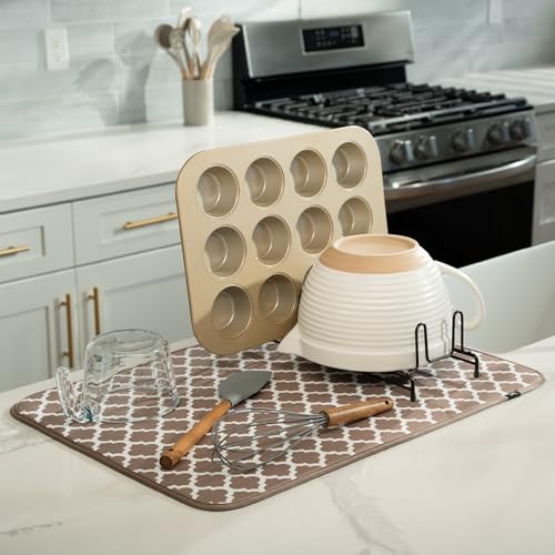 S&T INC. Dish Drying Mat XL, 18” x 24”, Absorbent Microfiber Kitchen Counter Mat, Dish Drying Pad for Dishes, Utensils, Pots and Pans, Extra Large,
