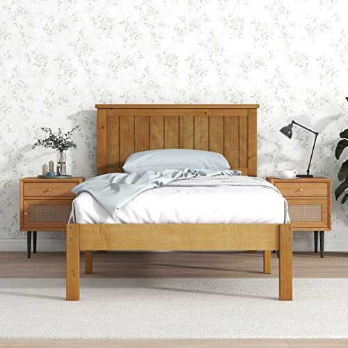 Tatub Twin Wood Bed Frame With Headboard Twin Size Wood Platform Bed Frame With Slat For Kids, Teen, Adults, No Box Spring Needed, Easy Assembly, Classic, #TOP12