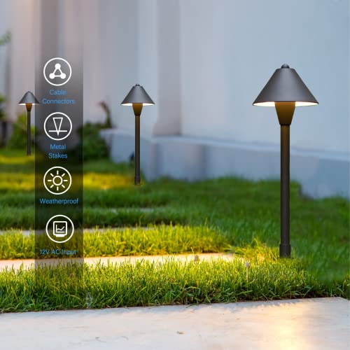 Goodsmann Low Voltage Pathway Lights 6Pk Landscape Lighting Outdoor Path Lights Wired 1.5W G4 Led 120 Lumens 3000K Aluminum Housing 12V Bronze Finish Walkway Driveway Light With Stake Connector #TOP2