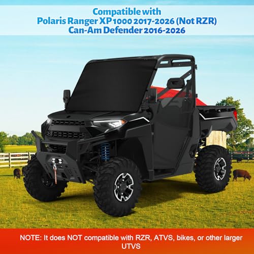 Image of 600D UTV Windshield Snow Cover Compatible with Polaris Ranger XP 1000 2017-2026 (Not RZR) & Can-Am Defender 2016-2026, Transport Windshield Protector for Ice and Snow