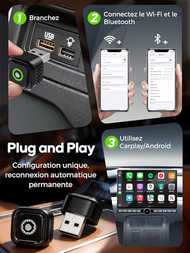 Adaptateur CarPlay Android Auto sans fil dongle USB pour iOS 10 et Android 11 plus - 6