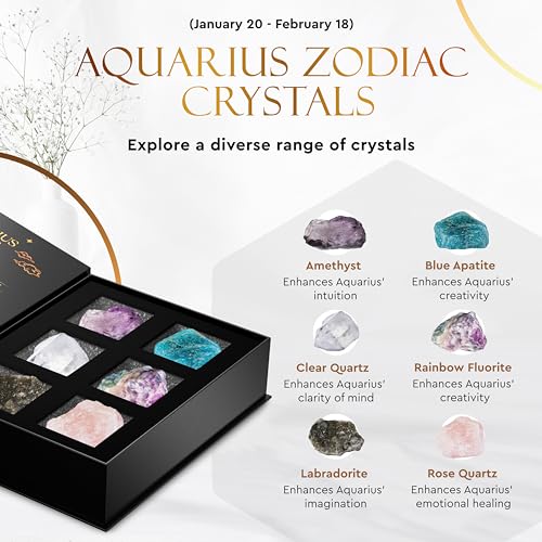Image of Wyspell Aquarius Crystal Set - 6 Raw Aquarius Crystals and Healing Stones - Aquarius Gifts for Women - Birthday Gifts for Women - Astrology Gifts for Women - Zodiac Crystal Set - Healing Gifts
