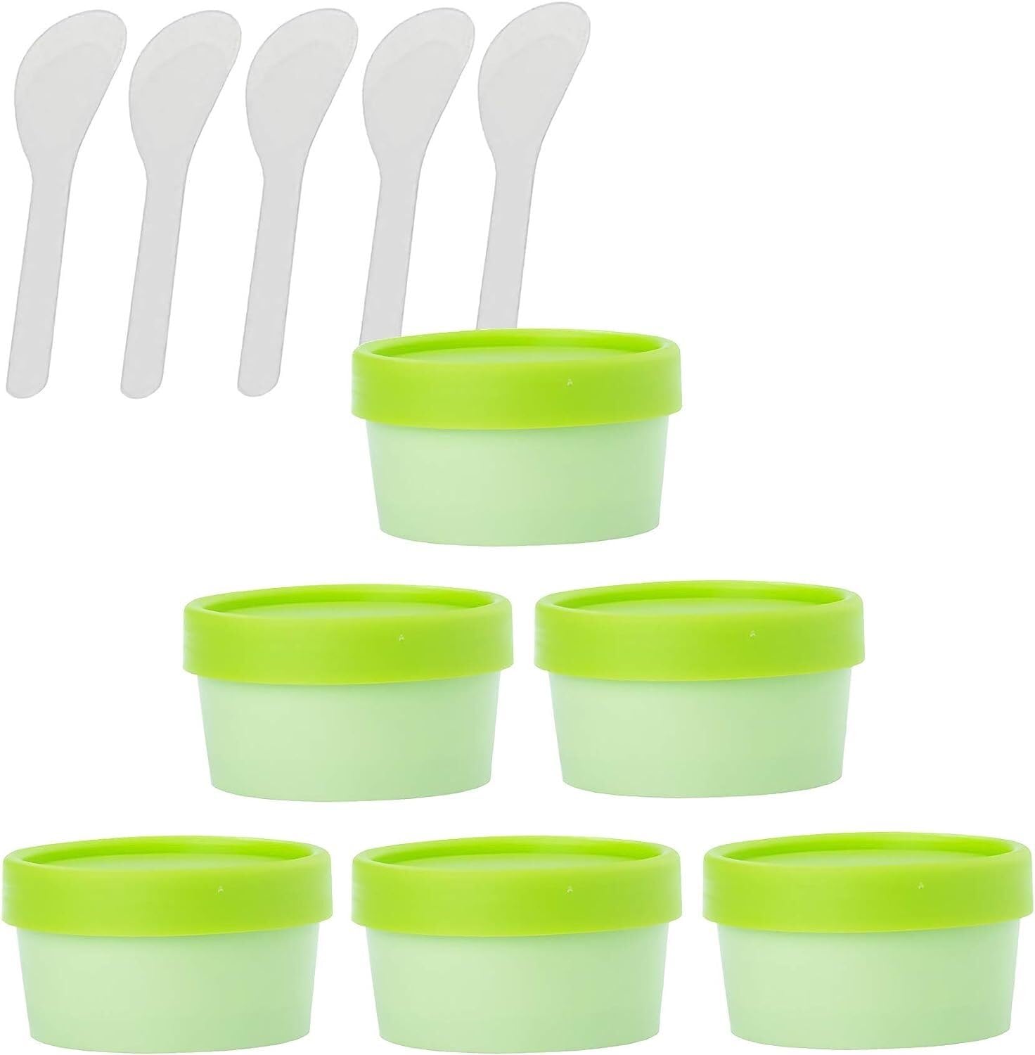 KRXSOBNV Cosmetic Jars, 6 PC Empty 200ml Pink Facial Mask Wide Mouth Plastic Jars, with Lids with Spatula(Green,6.8 Ounces)