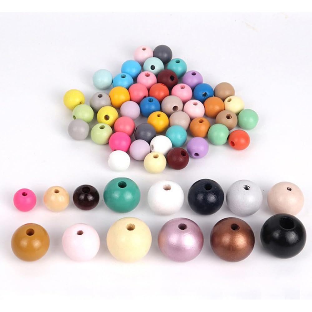 Cuentas de madera redondas de madera para manualidades, para enhebrar, bolas de madera, cuentas de artesanía, perlas sueltas para manualidades, joyas, collares, pulseras, 100 unidades, rojo