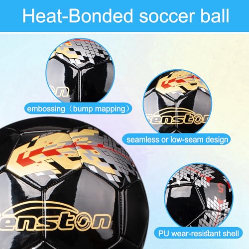 Image of Senston Size 5 Football for Adults Youth Kids | Training & Match Soccer Ball | Durable PU Leather | Includes Air Pump, Blue