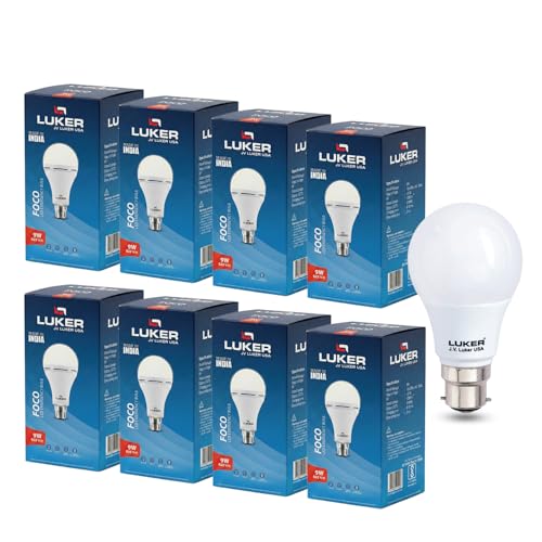 Image of LUKER JVLuker 9W Emergency LED Bulb B22 Base Energy Efficient Inverter Light 3.5 Hours Backup 120 Degree Wide Beam Coverage High CRI Lights for Home and Office 1 Year Warranty (Pack of 8, White)
