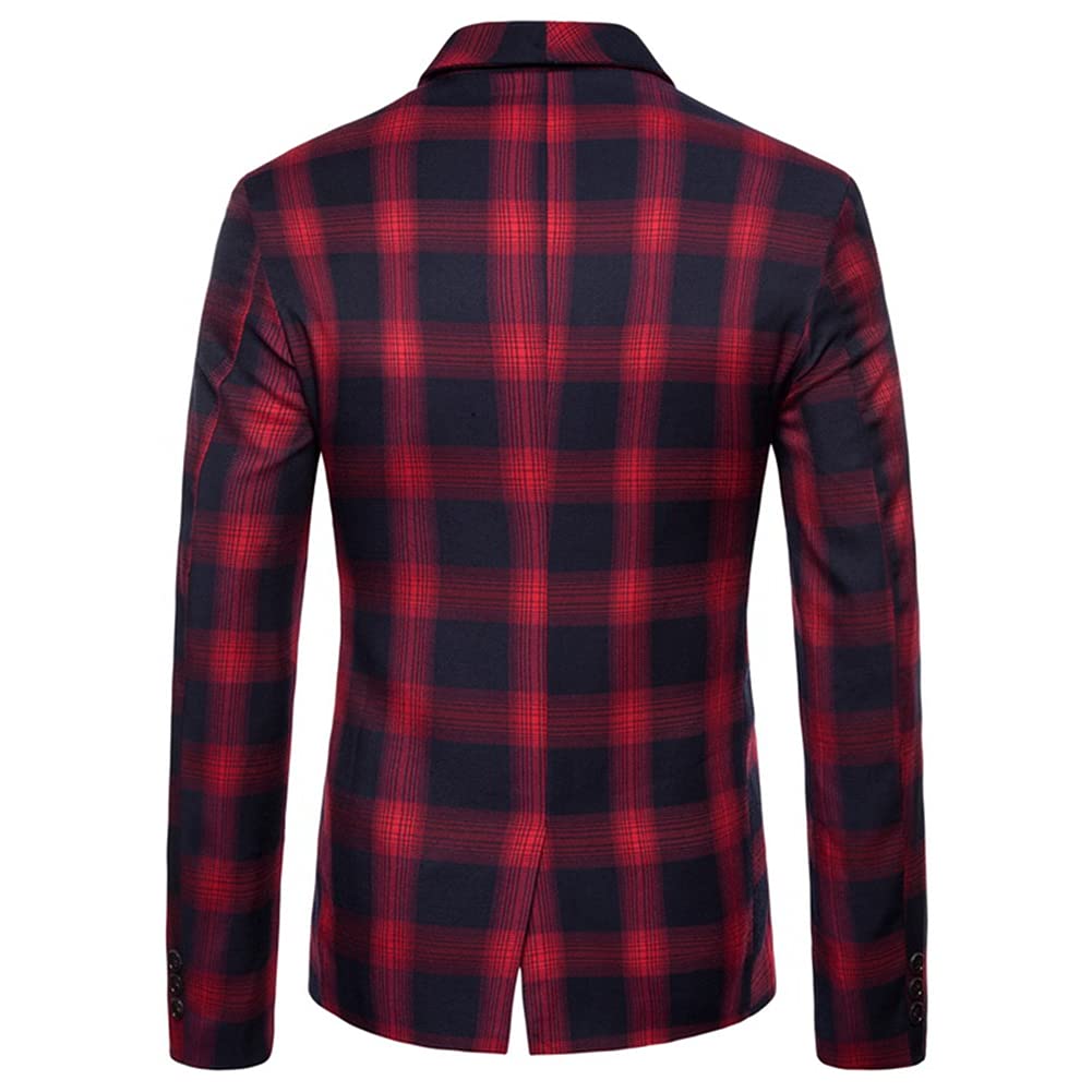 GUOCU Herren Smoking Sakko Anzug Modern Luxus Stilvoll Kariert Anzugjacke Blazer Slim Fit Freizeit Jacke Mantel Outerwear