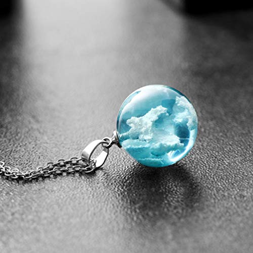 KESYOO Céu Azul Nuvem Colar de Resina Resina Transparente Bola Redonda Lágrima Lua Pingente de Colar