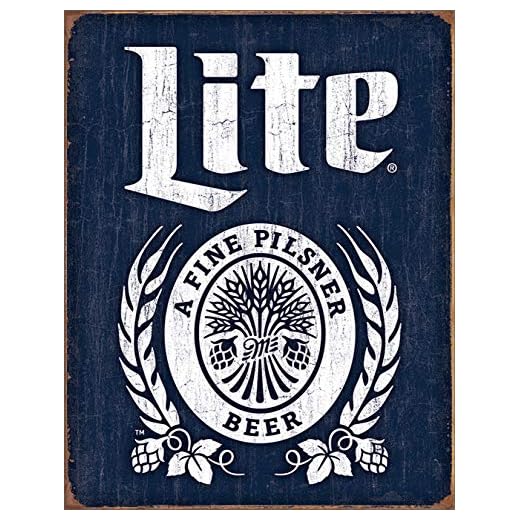 Desperate Enterprises Miller Lite Bottle Logo Tin Sign - Nostalgic Vintage Metal Wall Décor - Made in USA
