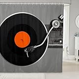 Duschvorhang 120x180 Musik-Plattenspieler, 3D Shower Curtains Musik-Plattenspieler Duschvorhänge Anti Schimmel Wasserdicht, Badewanne Vorhang Waschbare Badezimmer Gardinen mit 8 Haken vq8300