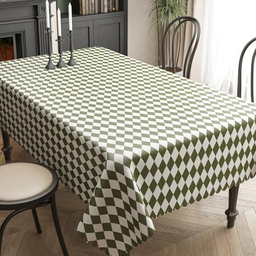 Hixingo Mantel Hule Mesa Rectangular, Manteles Antimanchas Impermeable Exterior Jardin Estilo Rombo Mantel de Plastico PVC para Mesa Cuadrada para Fiesta Picnic Cocina (Verde Oscuro,80x120cm)