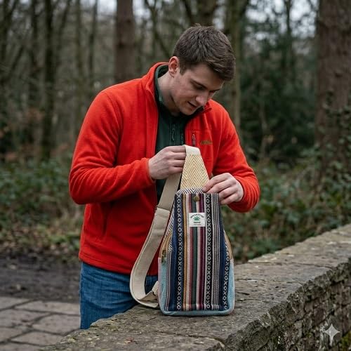Image of Sling Bag for Men and Women, Multicolour Striped, Boho Style, with Zip Pockets
