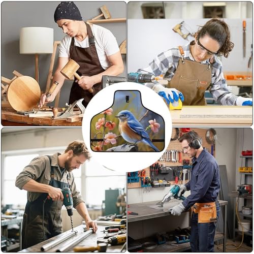 Delantal de trabajo azul con 8 bolsillos y tirantes cruzados ajustables miniatura 6