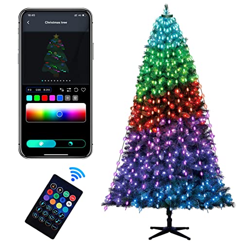Luces de árbol de Navidad de cola de caballo Decoraciones con Ring Smart APP, 160LED 53ft Fairy String Lights Plug In Outdoor & Indoor Cascada Árbol de Navidad Luces de colores con control remoto Cover