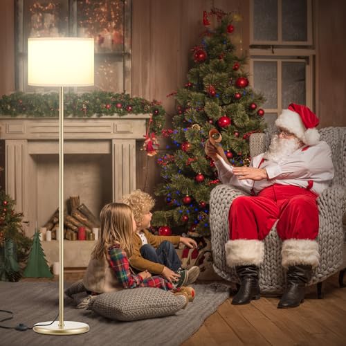Image of Ambimall 60'' Modern Floor Lamp with Shade, Tall Lamps for Living Room, Bedroom, Office, Dining Room, White Shade with Gold Pole(Without Bulb)