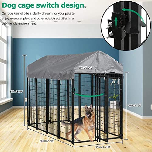 7.5 X 3.75 X 5.8 Ft Outdoor Dog Crate Dog Kennel Cage House Heavy Duty Dog Playpen Pet Exercise Pen Wire Animal Metal Camping Cage Fence With Uv-Resistant Waterproof Cover And Secure Lock,Black #TOP6