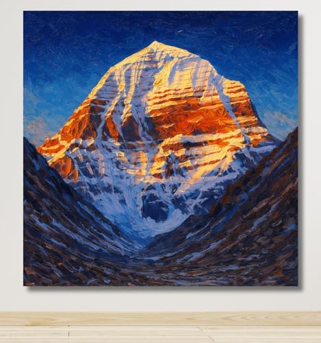 Image of Kunj Cart Mount Kailash Painting | 10+ DESIGNS | Kailash Parvat Canvas Painting for Living Room, Temple Home & Office Wall Decoration (Kailash Mountain Painting, 12x12 Inch, Framed)