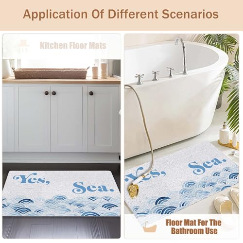 RYYCDOI Ocean Beach Door Mat, Coastal Nautical Doormat Outdoor Indoor Entrance Porch, Sea Waves Beachy Outdoor Mat, Blue Coastal Welcome Mats for Front Door, 17x30 Inch - Image 5