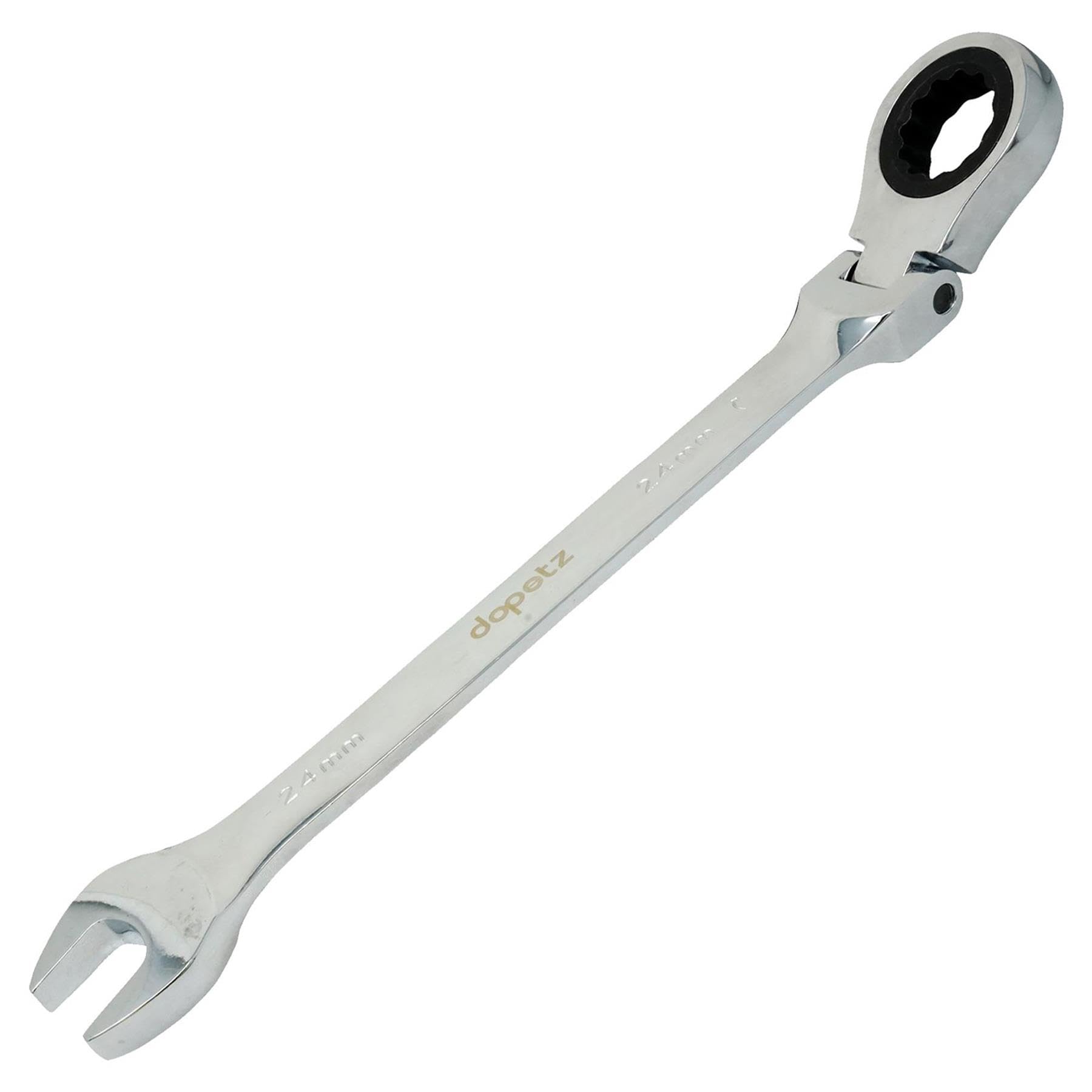 Dapetz ® Flexible Head Ratchet Metric Spanner Open End Ring 24mm, Mirror Polished, Raised Panel Spanner, Chrome Vanadium Steel Combination Spanner Suitable for