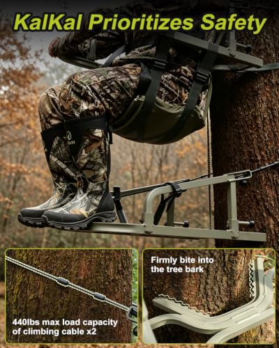 Image of Kalkal Climbing Tree Stand, Foldable Treestand for Deer Hunting with Tree Stand Harness and Camo Thickened Seat Cushion, Comfortable & Portable Climber hunting gear