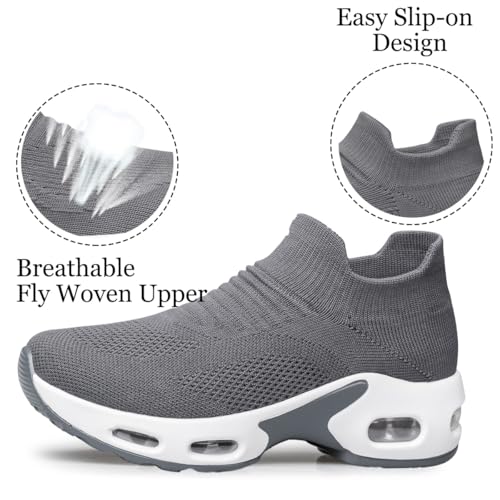 Image of YHOON Women's Walking Shoes - Sock Sneakers Slip on Mesh Platform Air Cushion Athletic Shoes Work Nurse Comfortable