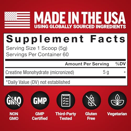 Image of Force Factor Creatine Monohydrate Powder, 5g Micronized Dose to Support Muscle Growth, Strength, Recovery, Cognitive Health & Memory, Unflavored, 60 Servings