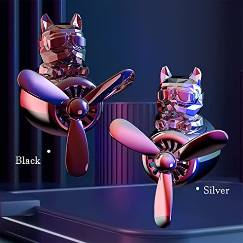 Image of Car fragrance diffuser pilot air outlet cartoon rotating fan leaf perfume cute shape freshener with 2 fragrances (dog-black), Pack of 1 (MY-307)