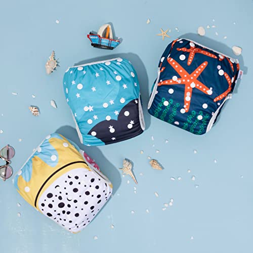 Image of ALVABABY Large Cloth Swim Diaper 3pcs Baby /Toddler /Infant Snap Reusable Adjustable Swimming Diaper Baby Boy and Girl 3ZSWY28