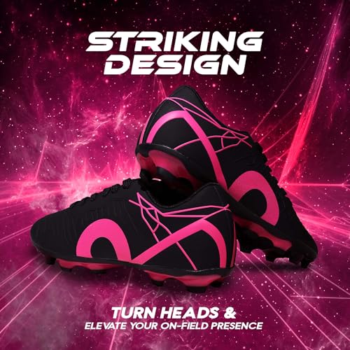 Image of Aivin Vantamor Football Shoes | Lightweight PU Synthetic Upper | Reinforced TPU Outsole | Cushioned Insole | Ribbed Surface for Enhanced Control | Aggressive Bladed Studs | Black Pink